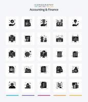 comptabilité créative et finance pack d'icônes noir uni de 25 glyphes tel que livre. mathématiques. argent. calculatrice. croissance vecteur