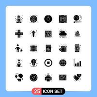 pack de 25 signes et symboles de glyphes solides modernes pour les supports d'impression Web tels que les éléments de conception vectoriels modifiables de la Saint-Valentin au billard zénith vecteur