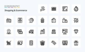 25 pack d'icônes de ligne de shopping et de commerce électronique vecteur