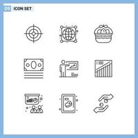 aperçu de l'interface mobile ensemble de 9 pictogrammes de présentation de la stratégie pâques shopping argent éléments de conception vectoriels modifiables vecteur