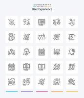 expérience utilisateur créative 25 pack d'icônes de contour telles que l'interface. réseaux sociaux. ordinateur. utilisateur. expérience vecteur