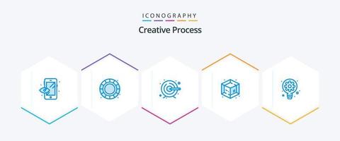 processus créatif 25 pack d'icônes bleues comprenant. engrenage. cible. ampoule. créatif vecteur