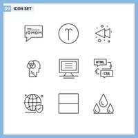 aperçu de l'interface mobile ensemble de 9 pictogrammes d'ordinateur de codage moniteur gauche éléments de conception vectoriels modifiables intelligents vecteur
