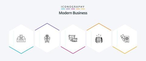 pack d'icônes de 25 lignes d'affaires modernes, y compris la communication. globe. idée. technologie. ordinateur portable vecteur