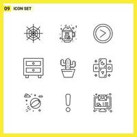 ensemble de 9 symboles d'icônes d'interface utilisateur modernes signes pour pot cactus interface tiroir d'école éléments de conception vectoriels modifiables vecteur