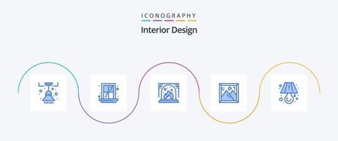 pack d'icônes de design d'intérieur bleu 5 comprenant. tableau. cheminée. lumière. image vecteur