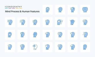 25 processus de l'esprit et pack d'icônes bleues de caractéristiques humaines vecteur