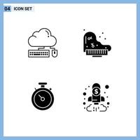 4 icônes créatives signes et symboles modernes de carte informatique nuage instrument broche éléments de conception vectoriels modifiables vecteur