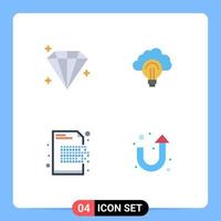 pack d'icônes plates de 4 symboles universels d'idée de données de diamant focus cryptage éléments de conception vectoriels modifiables vecteur