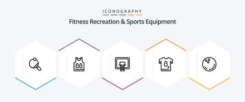 équipement de loisirs et de sport de fitness pack d'icônes de 25 lignes comprenant une balle. chemise. panneau. joueur. football vecteur