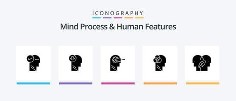 processus mental et caractéristiques humaines pack d'icônes glyphe 5, y compris eco. intelligent. penser. humain. diriger. conception d'icônes créatives vecteur