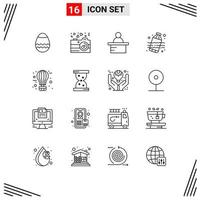 pack de 16 signes et symboles de contours modernes pour les supports d'impression Web tels que le voyage professeur volant ballon eau éléments de conception vectoriels modifiables vecteur