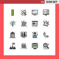 ensemble de 16 lignes remplies de couleur plate vectorielle sur la grille pour développer des éléments de conception vectoriels créatifs modifiables d'application d'ordinateur de moniteur de jouet vecteur