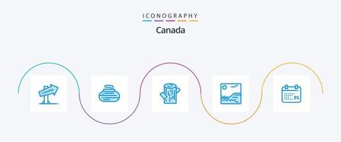 pack d'icônes bleu canada 5 incluant le jour. calendrier. enregistrer. Canada. image vecteur