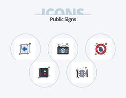 pack d'icônes remplies de ligne de panneaux publics 5 conception d'icônes. nourriture. boire. bas. Burger. danger vecteur