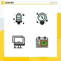 4 couleurs plates vectorielles thématiques remplies et symboles modifiables d'éléments de conception vectoriels modifiables pc de pensée énergétique de dispositif d'ampoule vecteur
