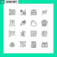 aperçu de l'interface mobile ensemble de 16 pictogrammes d'éléments de conception vectoriels modifiables de passe-temps wifi sans fil de voyage vecteur