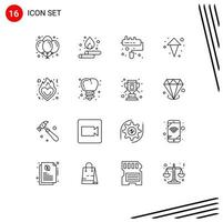 16 ensemble de contours d'interface utilisateur de signes et symboles modernes de romance amour pinceau flèches de feu éléments de conception vectoriels modifiables vecteur