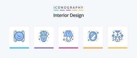 pack d'icônes de design d'intérieur bleu 5 comprenant un lustre. décoration. décorer. maison. intérieur. conception d'icônes créatives vecteur