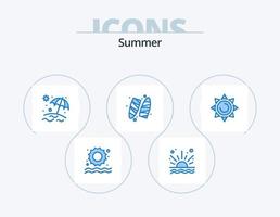 pack d'icônes bleu été 5 conception d'icônes. . brillant. parapluie. plage. planche de surf vecteur