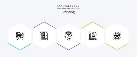 impression d'un pack d'icônes de 25 lignes comprenant une bannière. page. imprimer. document. imprimer vecteur