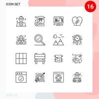 aperçu de l'interface mobile ensemble de 16 pictogrammes d'éléments de conception vectoriels modifiables sur le web de tête nucléaire mobile eco mind vecteur