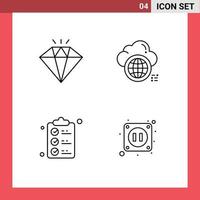 pack de 4 signes et symboles de couleurs plates modernes pour les supports d'impression Web tels que les éléments de conception vectoriels modifiables de marque mondiale de nuage de document de diamant vecteur