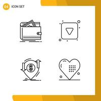 ligne d'interface mobile ensemble de 4 pictogrammes de transaction en espèces flèche personnelle argent éléments de conception vectoriels modifiables vecteur