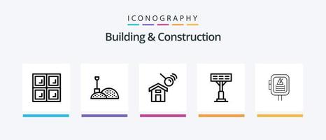 pack d'icônes de la ligne 5 de construction et de construction, y compris. construction. bâtiment. cône. pelle. conception d'icônes créatives vecteur