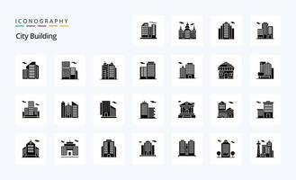 pack d'icônes de glyphe solide de construction de 25 villes vecteur