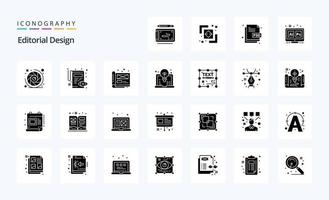 25 pack d'icônes de glyphe solide de conception éditoriale vecteur