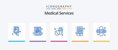 pack d'icônes bleues de services médicaux 5, y compris la santé. médecine. médical. médical. santé. conception d'icônes créatives vecteur