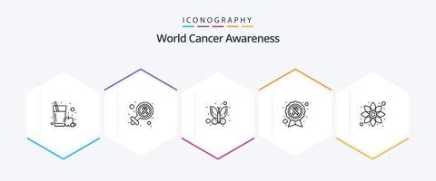 pack d'icônes de 25 lignes de sensibilisation au cancer du monde, y compris le vert. camomille. bogue. maladie. ruban vecteur