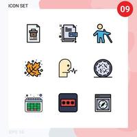 interface mobile fillline plat couleur ensemble de 9 pictogrammes de fichier feuille audio automne personnes éléments de conception vectoriels modifiables vecteur