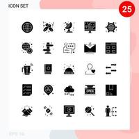 groupe de 25 signes et symboles de glyphes solides pour la programmation de connexion développement d'antenne codage éléments de conception vectoriels modifiables vecteur