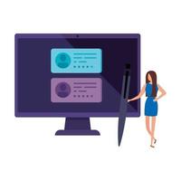 femme d & # 39; affaires avec ordinateur pour voter en ligne vecteur