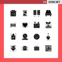 interface mobile glyphe solide ensemble de 16 pictogrammes de dispositifs de transport informatique éléments de conception vectoriels modifiables de la technologie des passagers vecteur