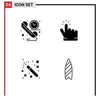 interface mobile glyphe solide ensemble de 4 pictogrammes d'appel assistant temps main récréation éléments de conception vectoriels modifiables vecteur