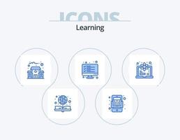 pack d'icônes bleues d'apprentissage 5 conception d'icônes. degré. résultat. bâtiment. liste. ordinateur vecteur