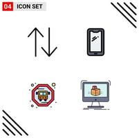 ensemble moderne de 4 couleurs et symboles plats remplis tels que la flèche téléphone de transport en commun android éléments de conception vectoriels modifiables dimensionnels vecteur