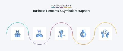 éléments commerciaux et métaphores de symboles pack d'icônes bleu 5, y compris l'assurance. chimie. avatar. ballon. recherche vecteur