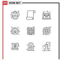 aperçu de l'interface mobile ensemble de 9 pictogrammes de protection des notifications apprenant les amis éléments de conception vectoriels modifiables vecteur