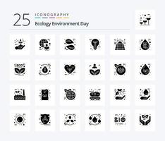 écologie 25 pack d'icônes de glyphes solides, y compris la feuille. éco. monde. ampoule. nature vecteur