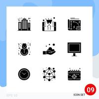 9 concept de glyphe solide pour les sites Web mobiles et les applications bonhomme de neige achats de noël paramètre api éléments de conception vectoriels modifiables vecteur