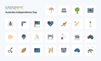 25 pack d'icônes de couleur plate du jour de l'indépendance de l'australie vecteur
