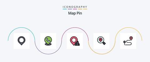 ligne de broche de carte remplie de 5 icônes plates, y compris la navigation. emplacement. emplacement. emplacement. recherche vecteur