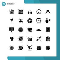 pack de 25 glyphes solides créatifs d'éléments de conception vectoriels modifiables d'horloge de plage utilisateur hipster vecteur