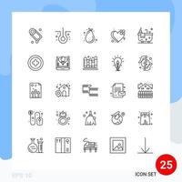 ensemble de pictogrammes de 25 lignes simples d'éléments de conception vectoriels modifiables de rupture de coeur d'avocat de salle de bains de hub vecteur