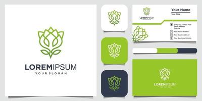 création de logo de fleur avec style d'art en ligne et carte de visite vecteur