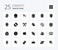 pack d'icônes de glyphes solides sweet and candy 25, y compris café. muffin. gâteau. nourriture. petit gâteau vecteur